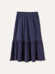 女大童休閒舒服中長款半身裙適合夏天 - 藏蓝色 - 查看 1