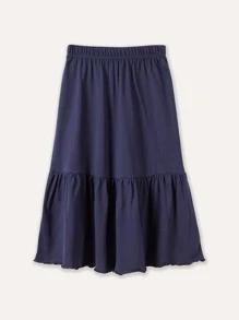 女大童休閒舒服中長款半身裙適合夏天 - 藏蓝色 - 查看 2