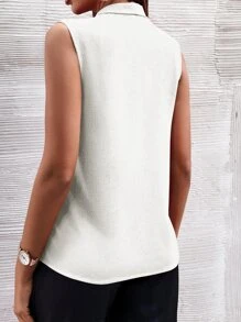 SHEIN Essnce Solid Press Crease Blouse - White - View 2