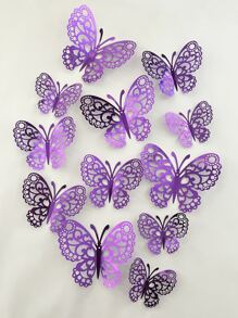 12 piezas Pegatinas de mariposa 3D, decoración de pared de mariposas de papel hueco de color púrpura metálico para el hogar, pegatinas, vinilos decorativos para decoraciones del hogar, artículos de decoración de primavera para refrescar tu hogar, pegatinas de decoración de ramas, decoración escolar, sorpresa escolar, decoración de dormitorio, vuelta al cole, decoración de habitación, útiles escolares - Morado - Ver 5