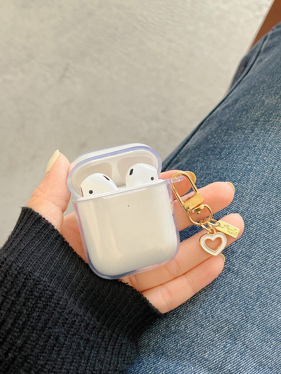 Simple Aluminum Alloy Heart Shape Tpu Earphone Case, Compatible With Apple - Clear - View 1