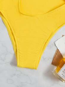 Rib Cut-out Asymmetrical One Piece Swimsuit - Yellow - View 4