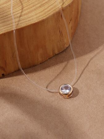 قلادة خيط سمكة شفافة بخرز من الزركونيا بتصميم بسيط قطعة واحدة، مناسبة للنساء لارتداء مناسب للحياة اليومية الشخصية