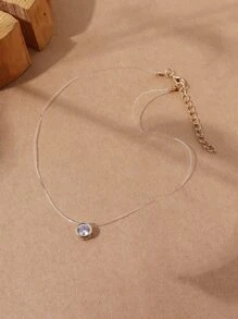 1 件简约透明鱼线和锆石珠项链，适合女性日常个性化佩戴 - 金黃色 - 查看 2