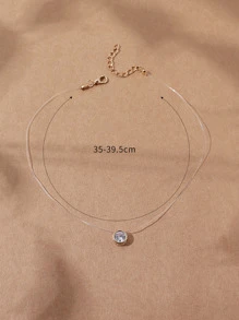 1 件简约透明鱼线和锆石珠项链，适合女性日常个性化佩戴 - 金黃色 - 查看 3