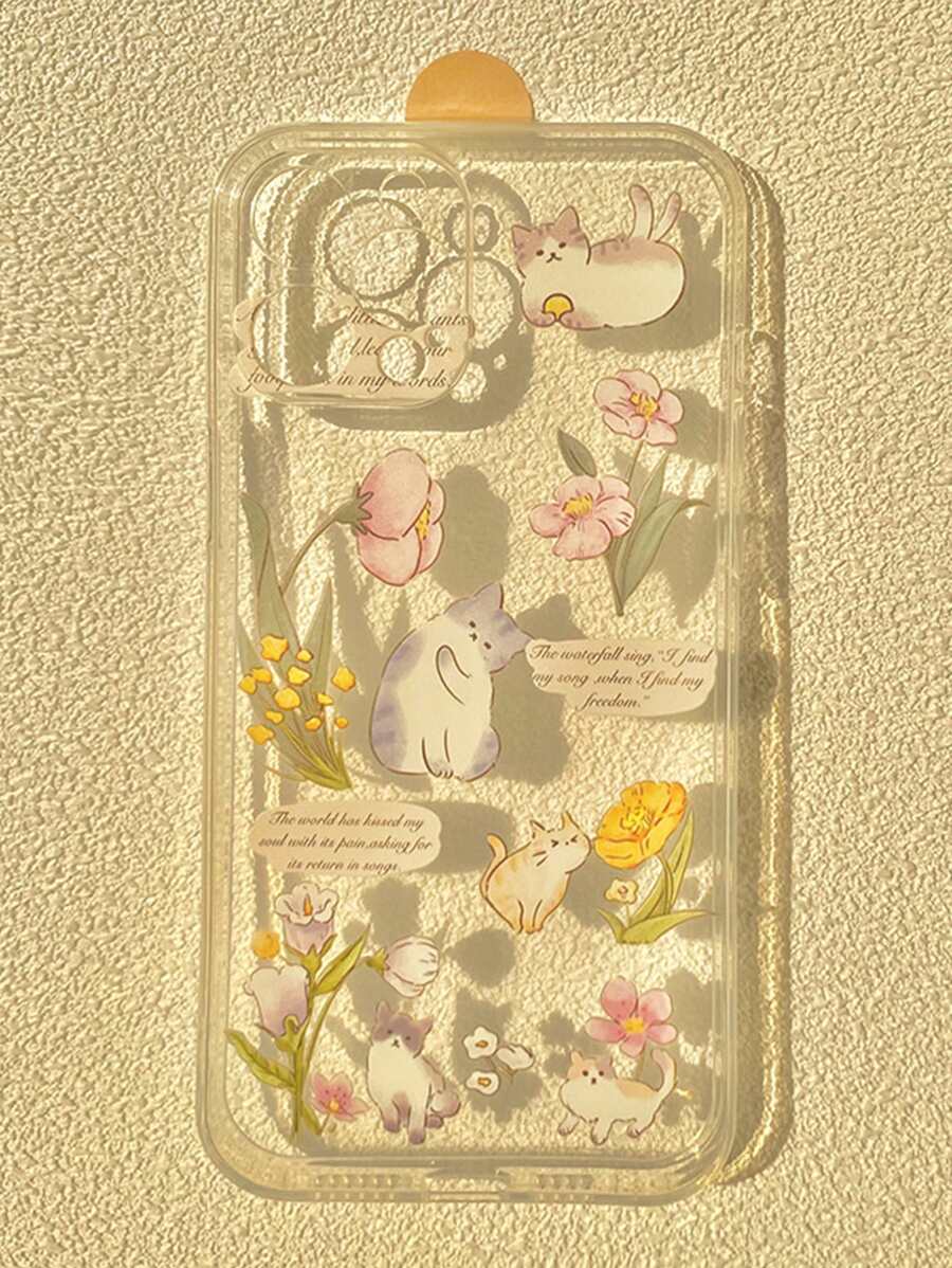 Ốp điện thoại trong suốt hình mèo và hoa mùa hè, tương thích với iPhone 15/15Pro/15Plus/15Promax, phiên bản quốc tế, không phải phiên bản nội địa. - Trong sáng - Xem 1