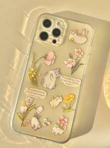 Ốp điện thoại trong suốt hình mèo và hoa mùa hè, tương thích với iPhone 15/15Pro/15Plus/15Promax, phiên bản quốc tế, không phải phiên bản nội địa. - Trong sáng - Xem 4