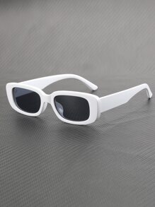 1 par de gafas de sol cuadradas de moda para hombres, gafas protectoras contra rayos UV para exteriores - Blanco - Ver 2