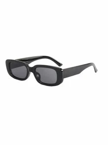 1 par de gafas de sol cuadradas de moda para hombres, gafas protectoras contra rayos UV para exteriores - Negro - Ver 2