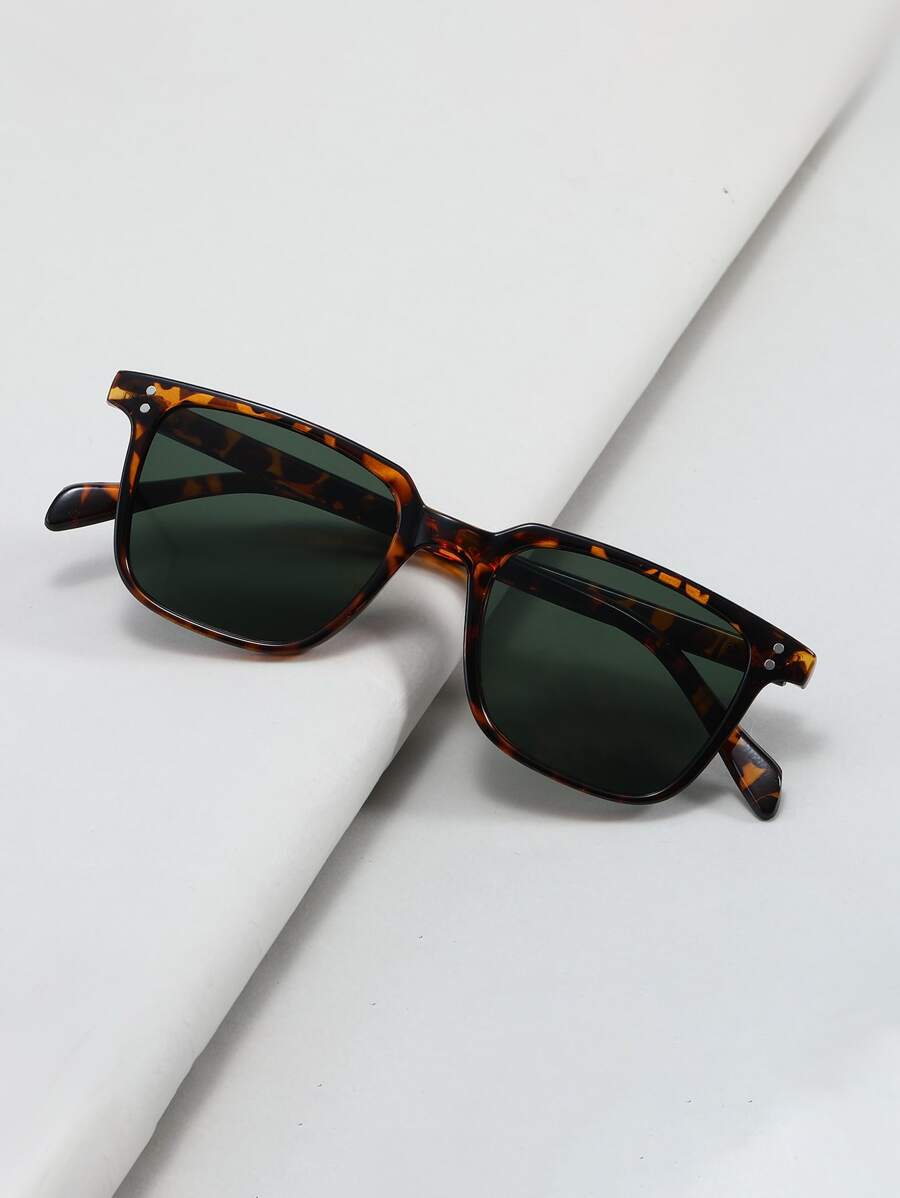 1 Pair Men's Classic Square Fashion Glasses, Beach Accessory, Streetwear Style, Suitable For Pairing With Sweaters, Jackets, Hoodies, Jumpsuits, And Cargo Pants, Great For Summer Beach Vacations, Outdoor Activities, And Travels. - Dark Green - View 1