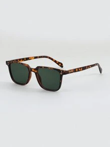 1 Pair Men's Classic Square Fashion Glasses, Beach Accessory, Streetwear Style, Suitable For Pairing With Sweaters, Jackets, Hoodies, Jumpsuits, And Cargo Pants, Great For Summer Beach Vacations, Outdoor Activities, And Travels. - Dark Green - View 3