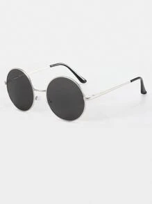 1pc Unisex Round Metal Frame Retro Fashion Fashion Glasses, Outdoor Eyewear For Summer Beach Vacation,Outdoor,Travel - Black - View 2