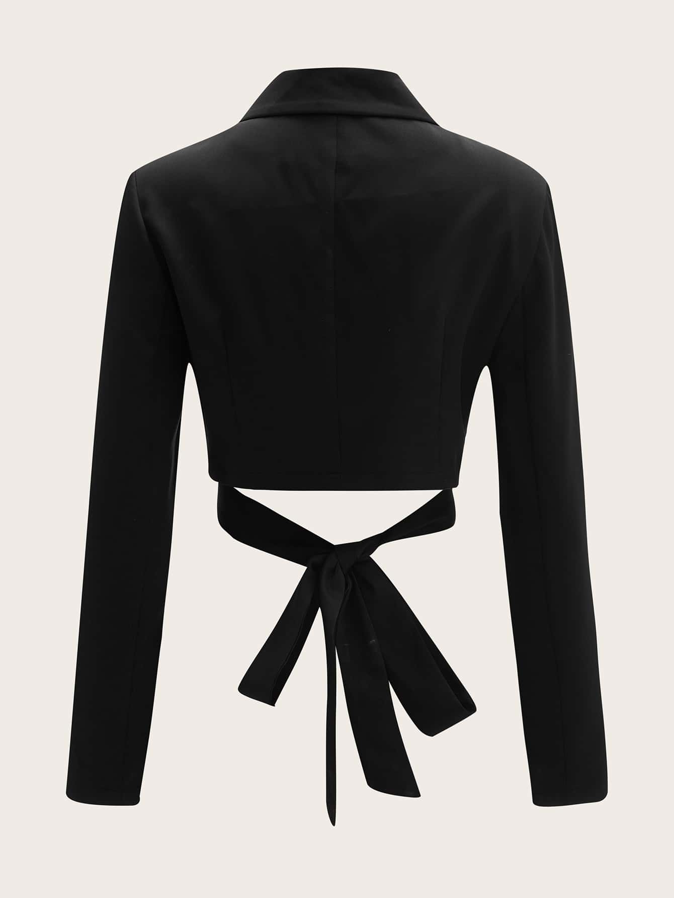SHEIN Unity Blazer de cuello con solapa cruzado bajo con nudo - Negro - Añade 2