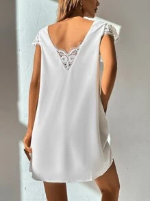 Contrast Guipure Lace Tunic Dress - White - View 1