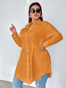 Calvaya Plus Plicated Detail Drop Shoulder Shirt - Yellow - View 3