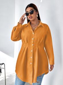 Calvaya Plus Plicated Detail Drop Shoulder Shirt - Yellow - View 4
