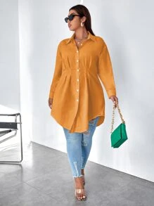 Calvaya Plus Plicated Detail Drop Shoulder Shirt - Yellow - View 5