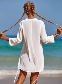 Vestido cover up con cordón lateral - Blanco - Ver 2