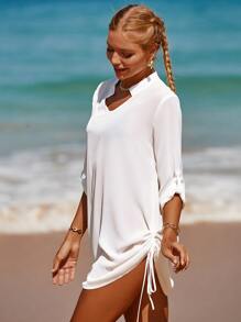 Vestido cover up con cordón lateral - Blanco - Ver 3