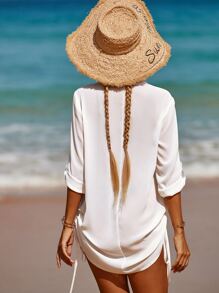 Vestido cover up con cordón lateral - Blanco - Ver 7
