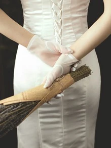 Flower Decor Bridal Gloves - White - View 2