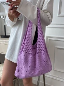 極簡風格鏤空細節勾織包 - 紫色 - 查看 1