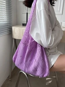 極簡風格鏤空細節勾織包 - 紫色 - 查看 4
