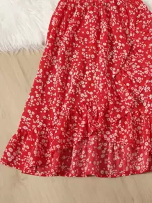 SHEIN VCAY 大碼小碎花荷葉邊半身裙 - 紅色 - 查看 3