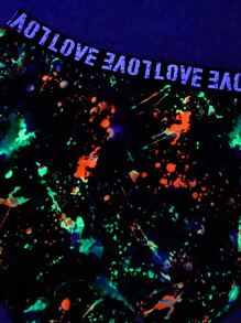 SHEIN Conjunto de Top y Shorts para niña preadolescente con impresión de tinta reflectante y cinta de letras, ideal para fiestas de neón - Multicolor - Ver 3