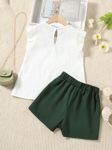 Niñas planta con bordado ribete con fruncido Top & con nudo delantero Shorts - Multicolor - Ver 2