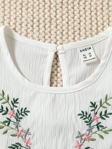 Niñas planta con bordado ribete con fruncido Top & con nudo delantero Shorts - Multicolor - Ver 6