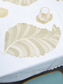 1pc Leaf Shaped Placemat & 1pc Coaster, Gold Hollow Leaf PVC Placemat And Coaster Set, For Home Decor - Gold - View 3