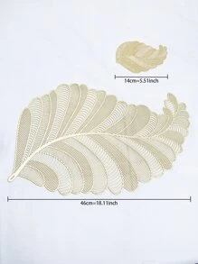 1pc Leaf Shaped Placemat & 1pc Coaster, Gold Hollow Leaf PVC Placemat And Coaster Set, For Home Decor - Gold - View 4