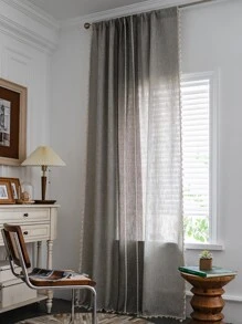 Tassel Detail Single Panel Curtain - Grey - View 1