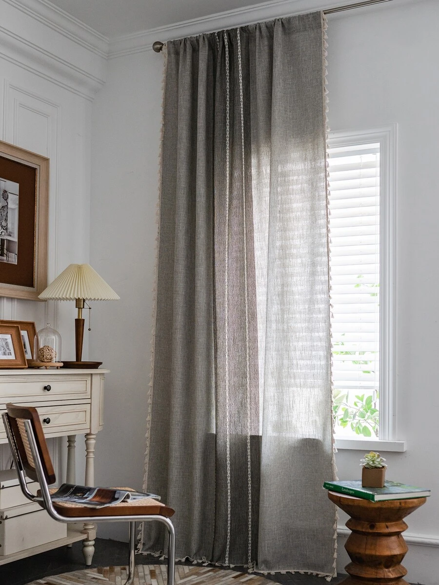 Tassel Detail Single Panel Curtain - Grey - View 1