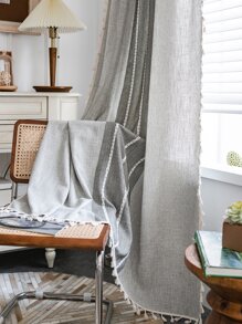 Tassel Detail Single Panel Curtain - Grey - View 4