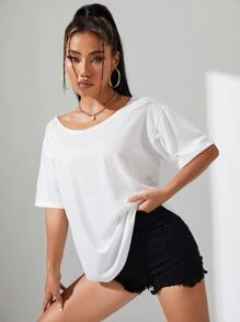 INAWLY Solid Off Shoulder Tee - White - View 3