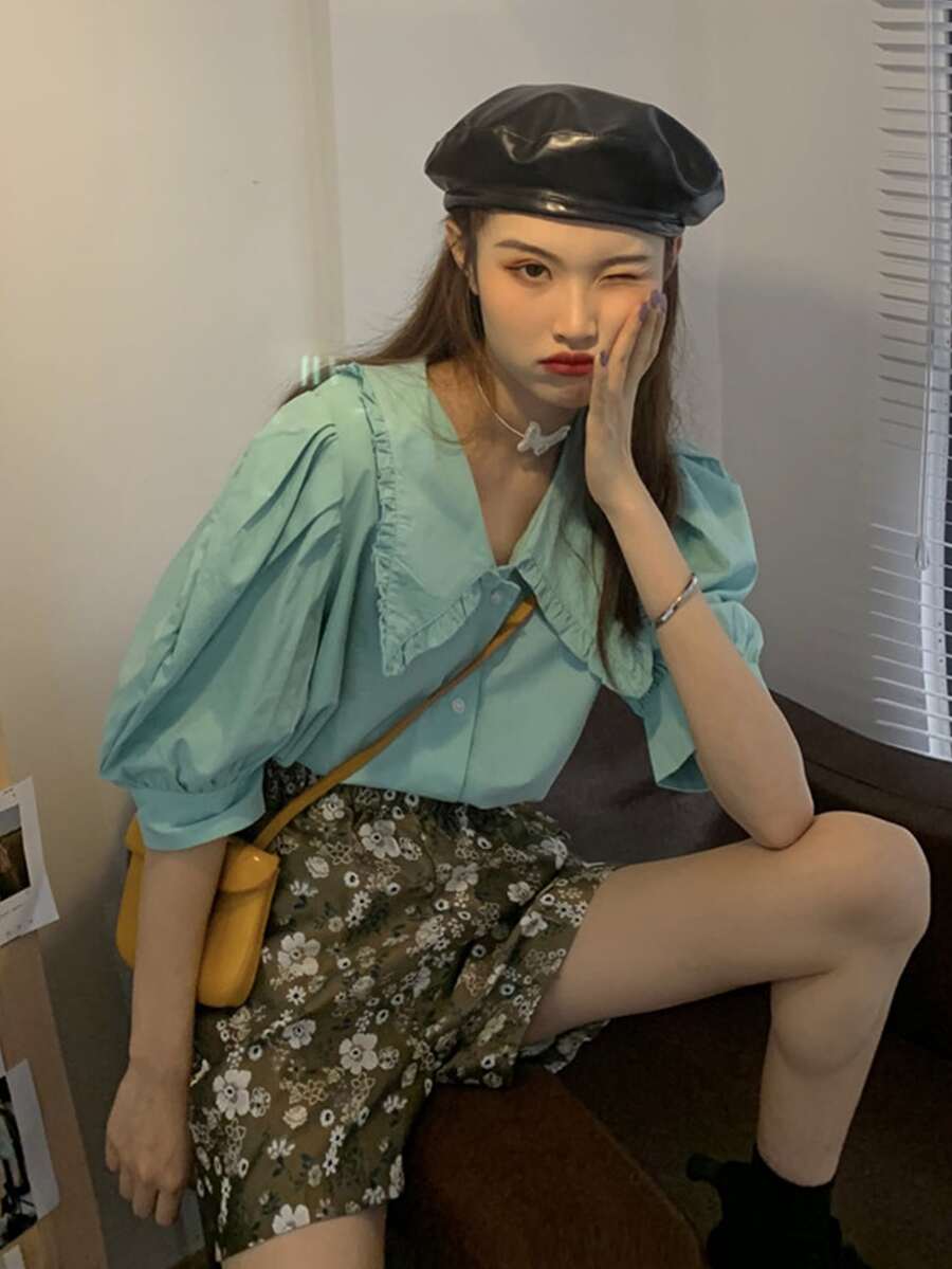 滿身花卉紙袋腰短褲 - 彩色 - 查看 1