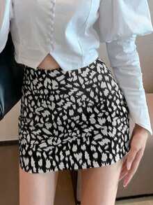 Falda recta con estampado - Blanco y Negro - Ver 4