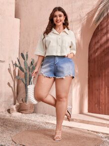 SHEIN Unity Camisa con parche con bolsillo de hombros caídos - Albaricoque - Ver 5