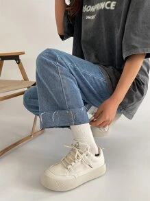 字母貼飾前綁帶板鞋 - 米色 - 查看 4