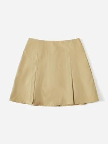 SHEIN PETITE Zip Back Fold Pleated Summer Skirt - Khaki - View 5