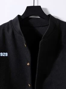 Manfinity سترة الكلية طباعة رقم منخفض الاكتاف ألوان متباينة بدون هوديي للرجال