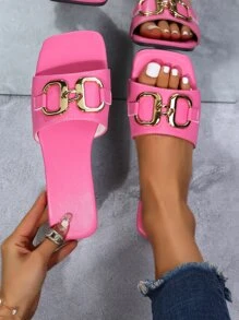 女士金屬裝飾時尚夏天平底涼鞋 - 粉色 - 查看 1