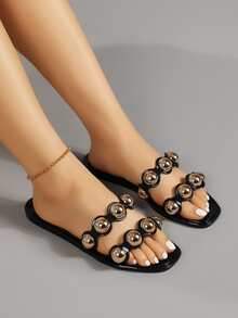 Chanclas de metal con diseño redondo - Negro - Ver 3
