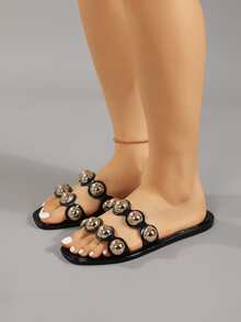 Chanclas de metal con diseño redondo - Negro - Ver 4