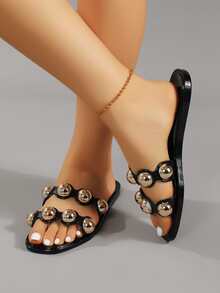 Chanclas de metal con diseño redondo - Negro - Ver 5