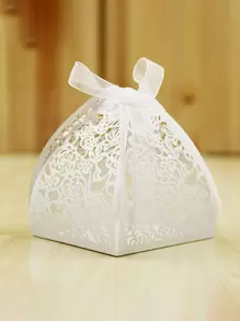 5入組帶絲帶裝飾的空心糖果盒婚禮派對禮品袋 - 白色 - 查看 1