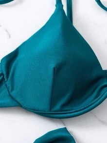 Bikini de tanga con tirantes de corbata y aros - Agua verde azul - Ver 7