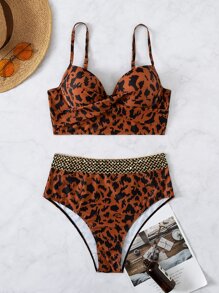 Bộ bikini xoắn gọng in họa tiết ngẫu nhiên, cho kỳ nghỉ hè ở bãi biển - Nhiều màu - Xem 5